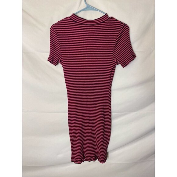 KENSIE WOMENS JUNIORS CUTE DRESS SIZE MEDIUM 7/9 PINK BLACK STRIPE BODYCON MIDI - Picture 3 of 3